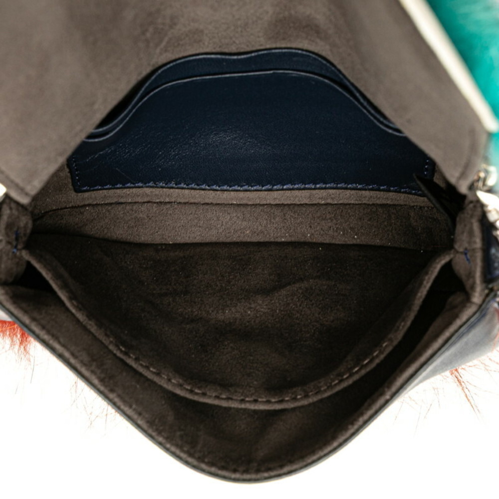 Fendi Bag Bugs Monster Bucket Handbag Shoulder Black Blue Leather Fur - Picture 8 of 9